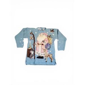 Northern Isles Christmas Pastel Santa Vintage Knit Crew Neck Sweater Maximalism